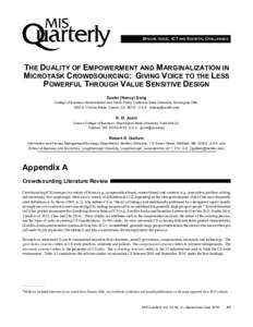 SPECIAL ISSUE: ICT AND SOCIETAL CHALLENGES  THE DUALITY OF EMPOWERMENT AND MARGINALIZATION IN MICROTASK CROWDSOURCING: GIVING VOICE TO THE LESS POWERFUL THROUGH VALUE SENSITIVE DESIGN Xuefei (Nancy) Deng