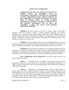 RESOLUTION NUMBER 3002 A RESOLUTION OF THE CITY COUNCIL OF THE CITY OF PERRIS, COUNTY OF RIVERSIDE,