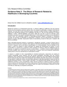 UCL Research Ethics Committee  Guidance Note 2: The Ethics of Research Related to Healthcare in Developing Countries  Extract from the Nuffield Council on Bioethics website – www.nuffieldbioethics.org