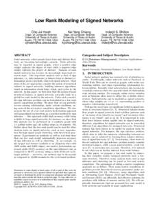 Low Rank Modeling of Signed Networks Cho-Jui Hsieh Kai-Yang Chiang  Inderjit S. Dhillon