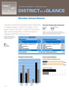 Colorado department of Higher education  DistrictaT A Glance Sheridan School District The path to earning a postsecondary certificate or degree begins in the K-12 system. This