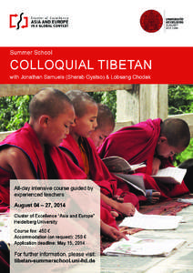 Summer School  COLLOQUIAL TIBETAN with Jonathan Samuels (Sherab Gyatso) & Lobsang Chodak  All-day intensive course guided by