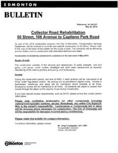 Construction Bulletin[removed] St (106 Ave to Capilano Pk Rd) - May 2014