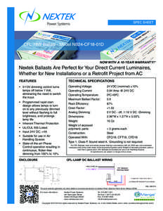 SPEC SHEET  CFL 18W Ballast - Model NB24-CF18-01D NOW WITH A 10-YEAR WARRANTY!*