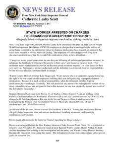 NEWS RELEASE From New York State Inspector General Catherine Leahy Scott FOR IMMEDIATE RELEASE: November 5, 2014 Contact Bill Reynolds: [removed]