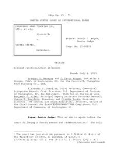 Slip OpUNITED STATES COURT OF INTERNATIONAL TRADE CHANGZHOU HAWD FLOORING CO., LTD., et al., Plaintiffs, Before: Donald C. Pogue,