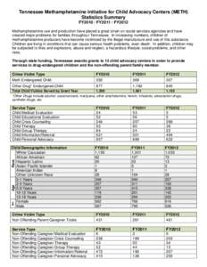 Tennessee Methamphetamine Initiative for Child Advocacy Centers (METH) Statistics Summary FY2010 / FY2011 / FY2012 Methamphetamine use and production have placed a great strain on social services agencies and have create