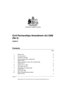 Australian Capital Territory  Civil Partnerships Amendment Act[removed]No 2) A2009-57