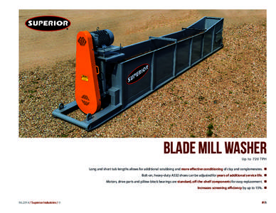blade mill Washer Up to 720 TPH Long and short tub lengths allows for additional scrubbing and more effective conditioning of clay and conglomerates. n Bolt-on, heavy-duty A532 shoes can be adjusted for years of addition