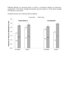   Following	
   Mandel,	
   we	
   measured	
   choice	
   as	
   well	
   as	
   a	
   continuous	
   indicator	
   of	
   preference,	
   ranging	
  from	
  -­‐10	
  for	
  those	
  strongly	
  f