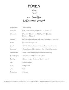 FOXENPinot Noir La Encantada Vineyard Appellation: