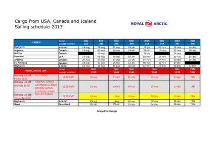 Cargo from USA, Canada and Iceland Sailing schedule 2013 EIMSKIP Reykjavik Argentia