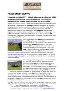 PRESSEMITTEILUNG “Cleared for takeoff!” – Die Air Classics Gelnhausen 2011 Heute beginnt das lange Flugtagwochenende – Statistisches Allerlei rund um Aufbau, Ablauf, Airshow und Attraktionen Gelnhausen, den 17. J