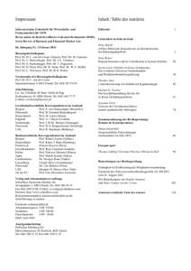 Impressum  Inhalt / Table des matières Schweizerische Zeitschrift für Wirtschafts- und Finanzmarktrecht / SZW