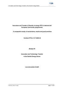 Innovation and Technology Transfer in the Danish Energy Sector  Innovation and Transfer of Results of energy RTD in national and European Community programmes A comparative study of mechanisms, results and good practices