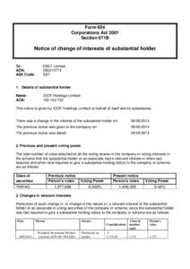 Form 604 Corporations Act 2001 Section 671B Notice of change of interests of substantial holder