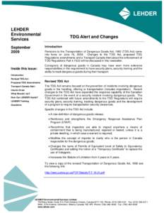 LEHDER Newsletter:  TDG Alert and Changes