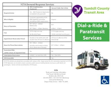 YCTA Demand Response Services ADA Complimentary Paratransit General Public Dial-A-Ride