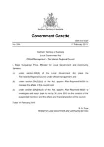 Northern Territory of Australia  Government Gazette ISSN-0157-833X  No. S14