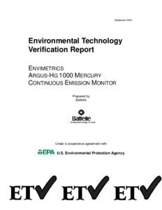 Environmental Technology Verification Report ENVIMETRICS ARGUS-HG 1000 MERCURY CONTINUOUS EMISSION MONITOR