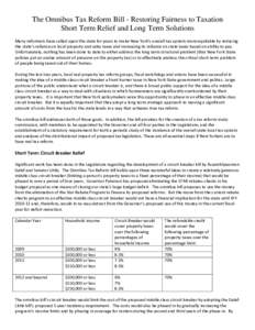 The Omnibus Tax Reform Bill - Restoring Fairness to Taxation Short Term Relief and Long Term Solutions 