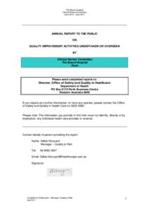 The Mount Hospital Clinical Review Committee June[removed]June 2011 ANNUAL REPORT TO THE PUBLIC ON
