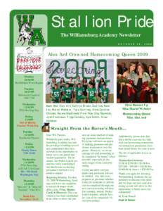 Stallion Pride The Williamsburg Academy Newsletter O C T O B E R 2 2 ,