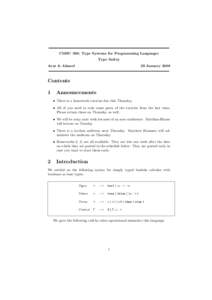 CMSC 336: Type Systems for Programming Languages Type Safety Acar & Ahmed 29 January 2008