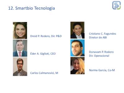 12. Smartbio Tecnologia  Dreid P. Rodero, Dir. P&D Cristiano C. Fagundes Diretor de ABI