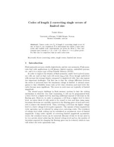 Codes of length 2 correcting single errors of limited size Torleiv Kløve University of Bergen, N-5020 Bergen, Norway, 