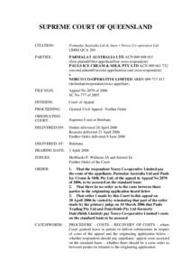 SUPREME COURT OF QUEENSLAND CITATION: Parmalat Australia Ltd & Anor v Norco Co-operative LtdQCA 204