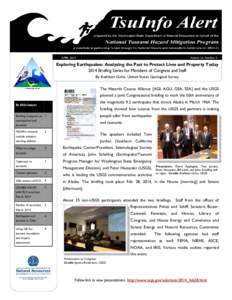 APRIL[removed]Volume 16, Number 2 Exploring Earthquakes: Analyzing the Past to Protect Lives and Property Today 2014 Briefing Series for Members of Congress and Staff