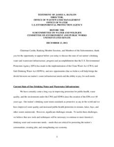 A. Hanlon, Director, Office of Wastewater Management testimony for Committee on Environment & Public Works, Subcommittee on Water & Wildlife