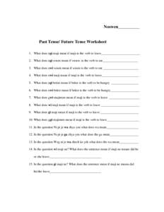 Noswen__________  Past Tense/ Future Tense Worksheet 1. What does ngi maji mean if maji-is the verb to leave________________________ 2. What does ngi wisen mean if wisen- is the verb to eat______________________ 3. What 