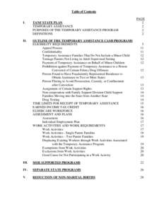 Table of Contents  I. TANF STATE PLAN TEMPORARY ASSISTANCE