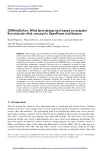 ITM Web of Conferences 2, DOI: itmconf  C Owned by the authors, published by EDP Sciences, 2014  OffWindSolver: Wind farm design tool based on actuator