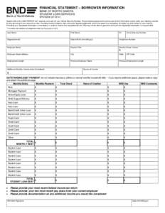 FINANCIAL STATEMENT – BORROWER INFORMATION BANK OF NORTH DAKOTA STUDENT LOAN SERVICES SFN[removed]1