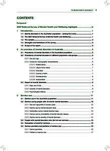 The Mental Health of Australians 2  Contents Foreword 2007 National Survey of Mental Health and Wellbeing highlights........................ xi 1