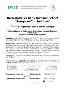 HUMBOLDT-UNIVERSITÄT ZU BERLIN German-Caucasian - Summer School 