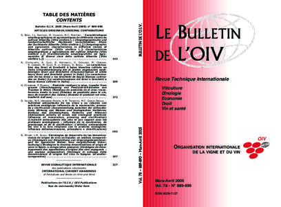 BULLETIN DE L’O.I.V.  TABLE DES MATIÈRES