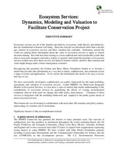 Gund Institute for Ecological Economics Ecosystem Ser vices: Dynamics, Modeling and Valuation to Facilitate Conser vation Pr oject