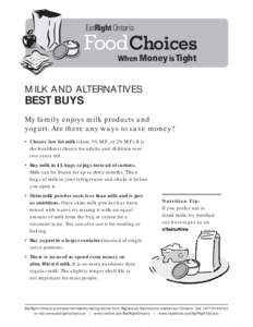 EatRight Ontario  FoodChoices When Money is Tight  MILK AND ALTERNATIVES