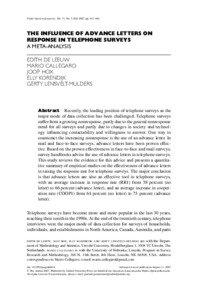 Public Opinion Quarterly, Vol. 71, No. 3, Fall 2007, pp. 413–443  THE INFLUENCE OF ADVANCE LETTERS ON