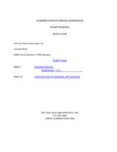 ALABAMA SURFACE MINING COMMISSION PERMIT RENEWAL INDEX GUIDE Taft Coal Sales & Associates, Inc. Choctaw Mine
