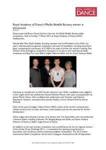 Microsoft Word - RAD’s Phyllis Bedells Bursary winner is announced - 20Mar2013.docx