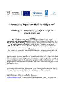Permanent Mission of the Czech Republic to the United Nations “Promoting Equal Political Participation” Thursday, 12 December 2013, 1:15 PM – 2:30 PM
