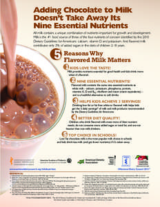 Adding Chocolate to Milk Doesn’t Take Away Its Nine Essential Nutrients All milk contains a unique combination of nutrients important for growth and development. Milk is the #1 food source of three of the four nutrient