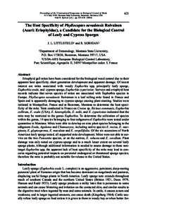 The Host Specificity of Phyllocoptes nevadensis Roivainen (Acari: Eriophyidae), a Candidate for the Biological Control of Leafy and Cypress Spurges