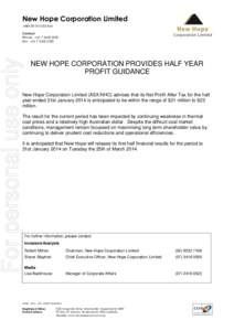 New Hope Corporation Limited ABNFor personal use only  Contact