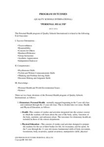 PROGRAM OUTCOMES (QUALITY SCHOOLS INTERNATIONAL) *PERSONAL HEALTH* (JULY 2012)